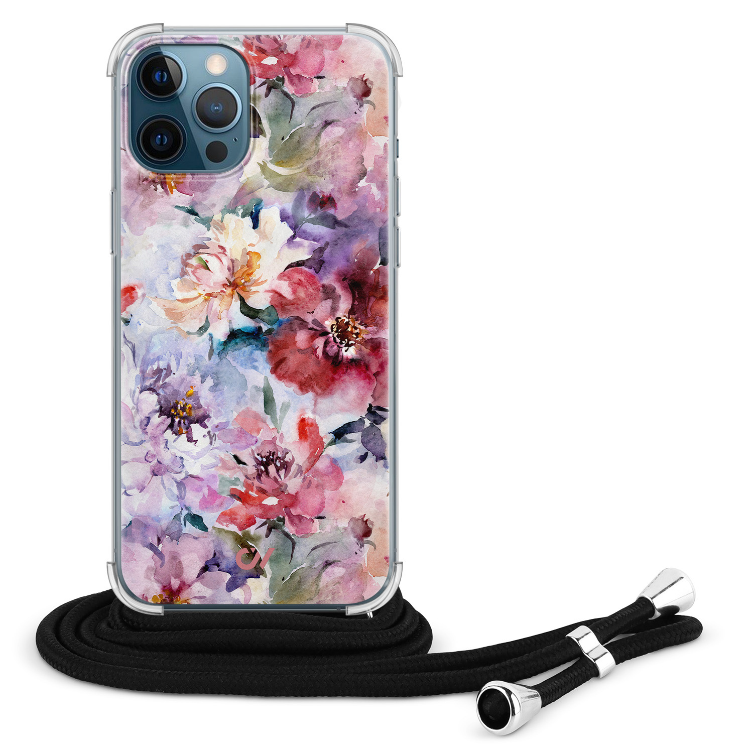 Casevibes iPhone 12 (Pro) hoesje met koord - Bloemen Acryl