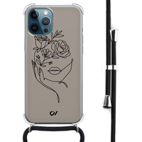 Casevibes iPhone 12 (Pro) hoesje met koord - Oneline Face Flower