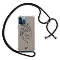 Casevibes iPhone 12 (Pro) hoesje met koord - Oneline Face Flower