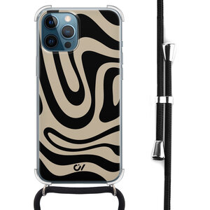 Casevibes iPhone 12 (Pro) hoesje met koord - Abstract Black Waves