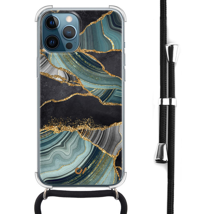 Casevibes iPhone 12 (Pro) hoesje met koord - Marble Jade Stone