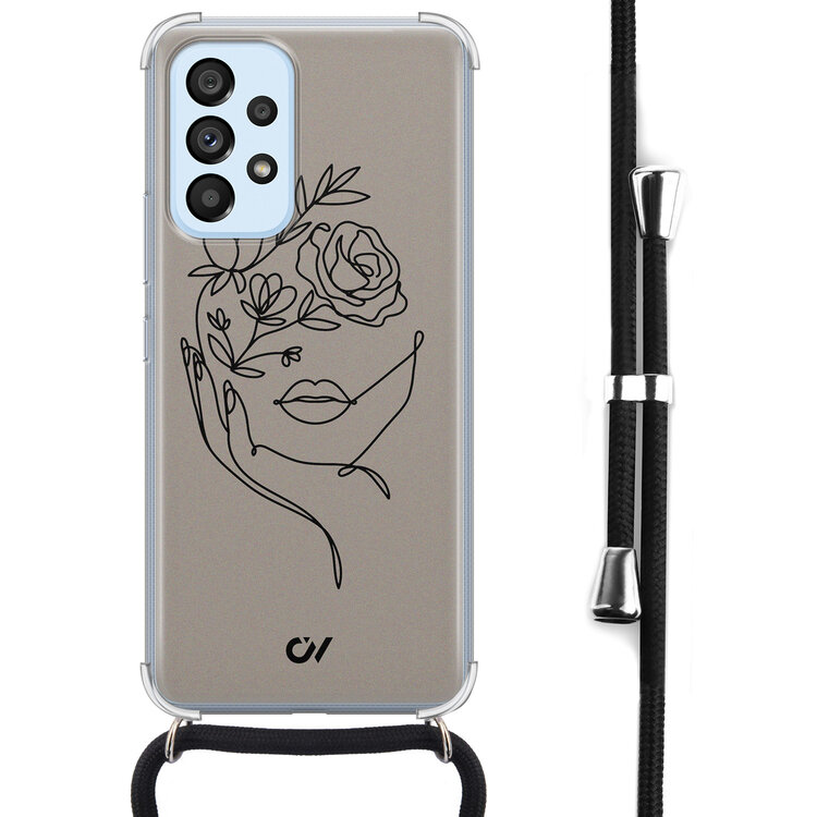 Casevibes Samsung Galaxy A53 hoesje met koord - Oneline Face Flower