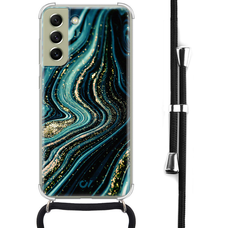Casevibes Samsung Galaxy S21 FE hoesje met koord - Blue Marble Waves