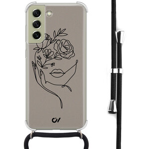Casevibes Samsung Galaxy S21 FE hoesje met koord - Oneline Face Flower