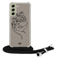 Casevibes Samsung Galaxy S21 FE hoesje met koord - Oneline Face Flower