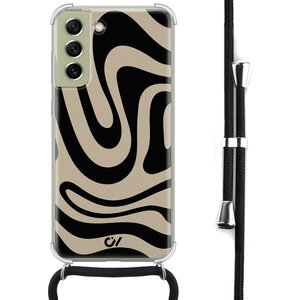 Casevibes Samsung Galaxy S21 FE hoesje met koord - Abstract Black Waves