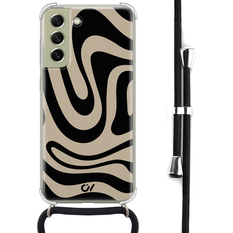 Casevibes Samsung Galaxy S21 FE hoesje met koord - Abstract Black Waves