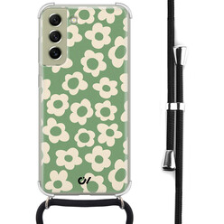 Casevibes Samsung Galaxy S21 FE hoesje met koord - Retro Cute Flowers