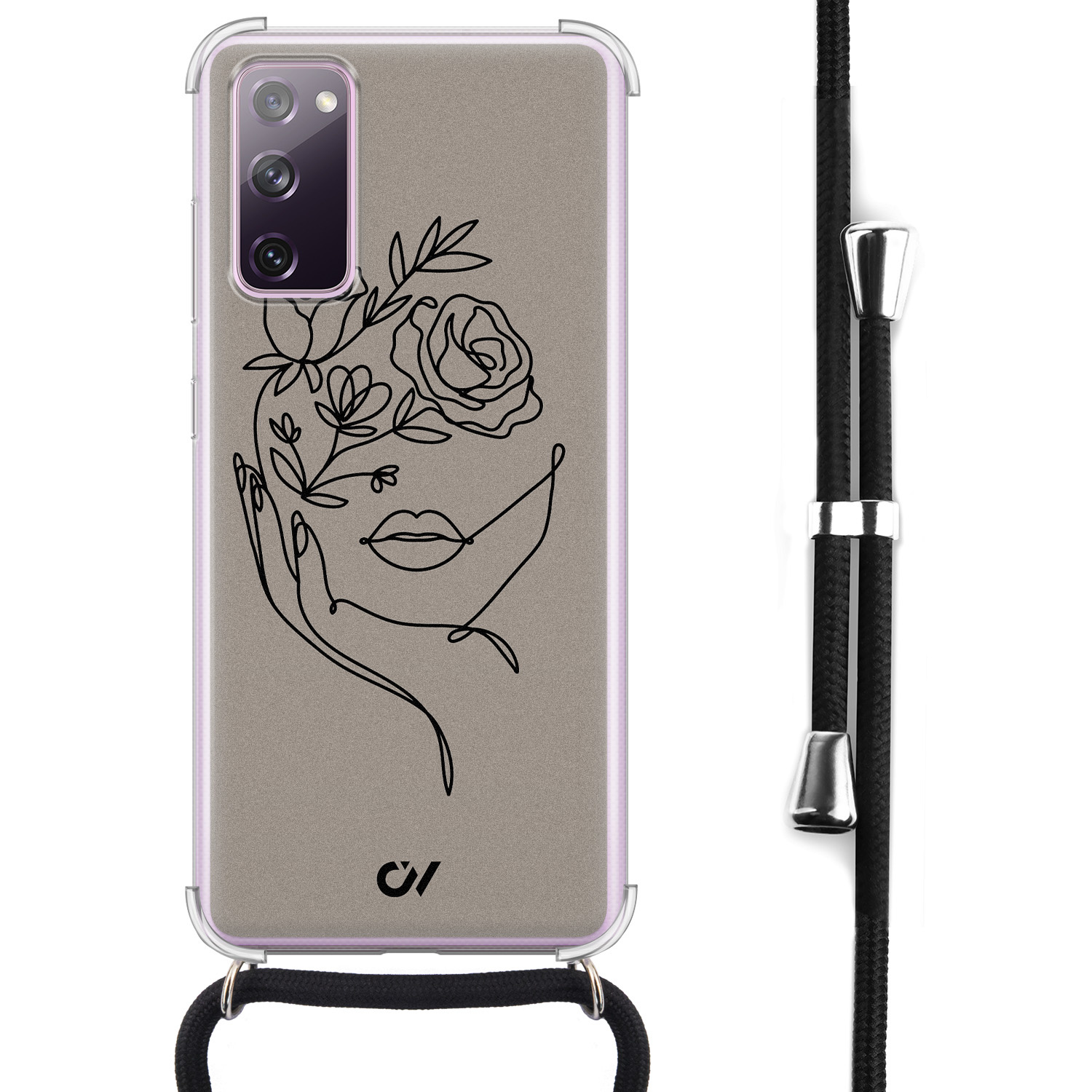 Casevibes Samsung Galaxy S20 FE hoesje met koord - Oneline Face Flower