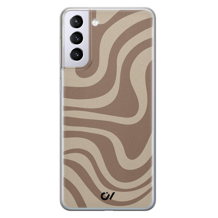 Casevibes Samsung Galaxy S21 Plus hoesje siliconen - Brown Abstract Waves