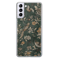 Casevibes Samsung Galaxy S21 Plus hoesje siliconen - Khaki Golden Flowers