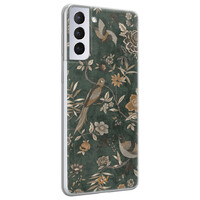 Casevibes Samsung Galaxy S21 Plus hoesje siliconen - Khaki Golden Flowers