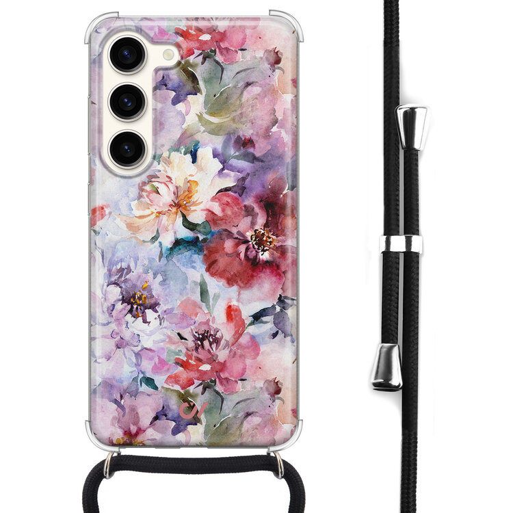Casevibes Samsung Galaxy S23 hoesje met koord - Bloemen Acryl