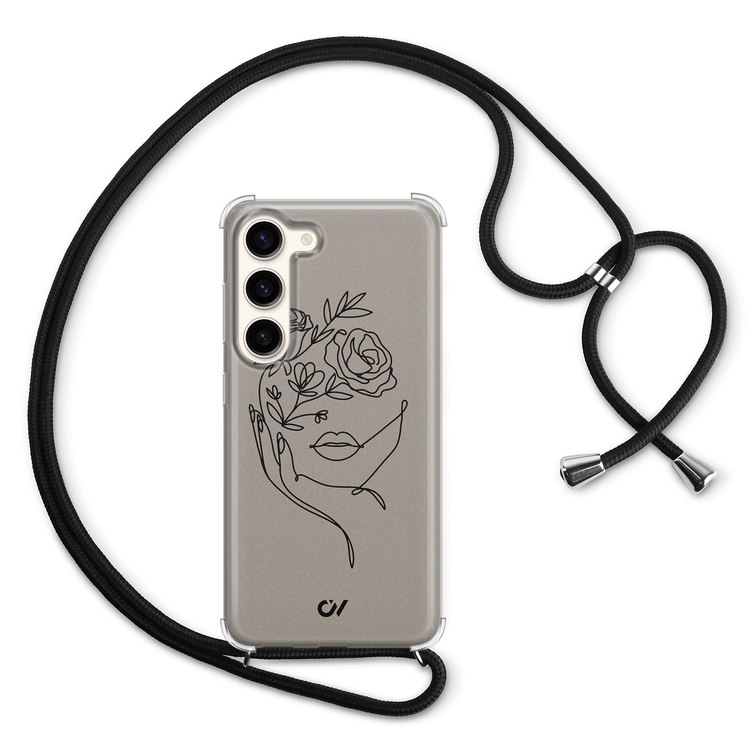 Casevibes Samsung Galaxy S23 hoesje met koord - Oneline Face Flower