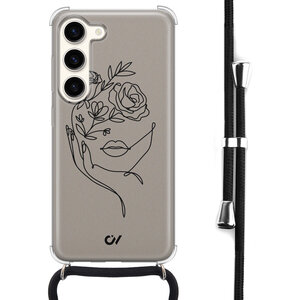 Casevibes Samsung Galaxy S23 hoesje met koord - Oneline Face Flower