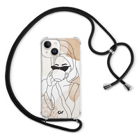 Casevibes iPhone 14 hoesje met koord - Line Art Girl