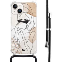 Casevibes iPhone 14 hoesje met koord - Line Art Girl