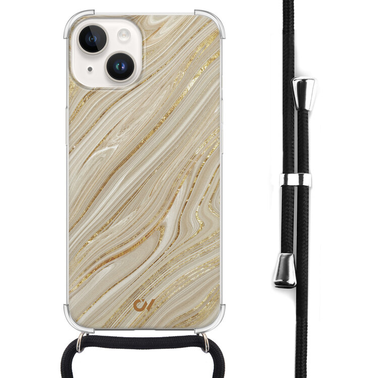 Casevibes iPhone 14 hoesje met koord - Golden Marble