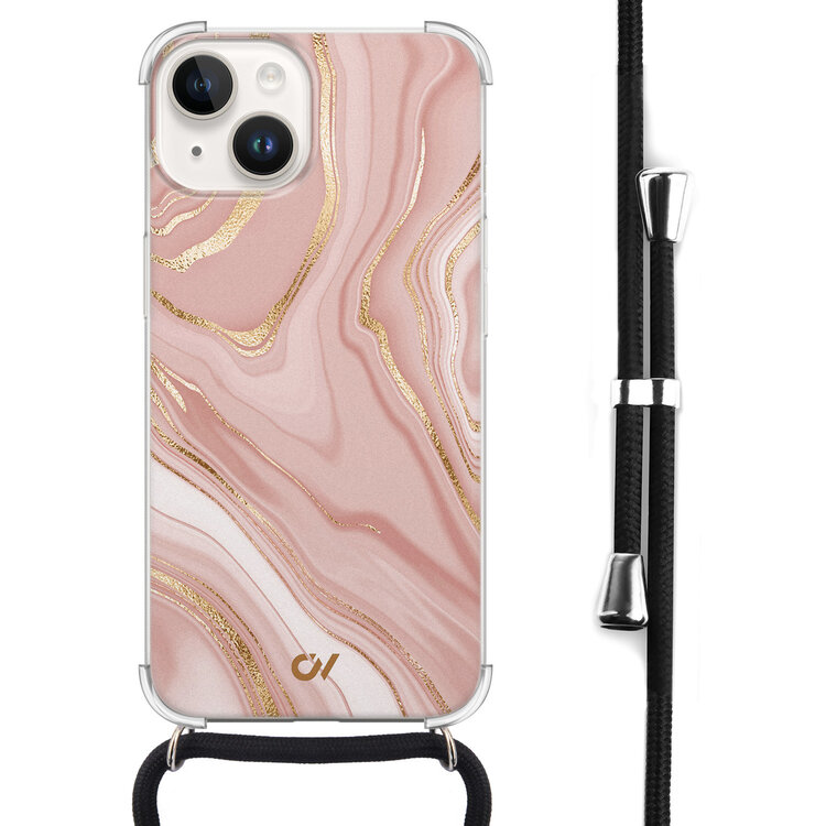 Casevibes iPhone 14 hoesje met koord - Rose Marble