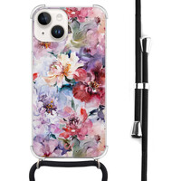 Casevibes iPhone 14 hoesje met koord - Bloemen Acryl