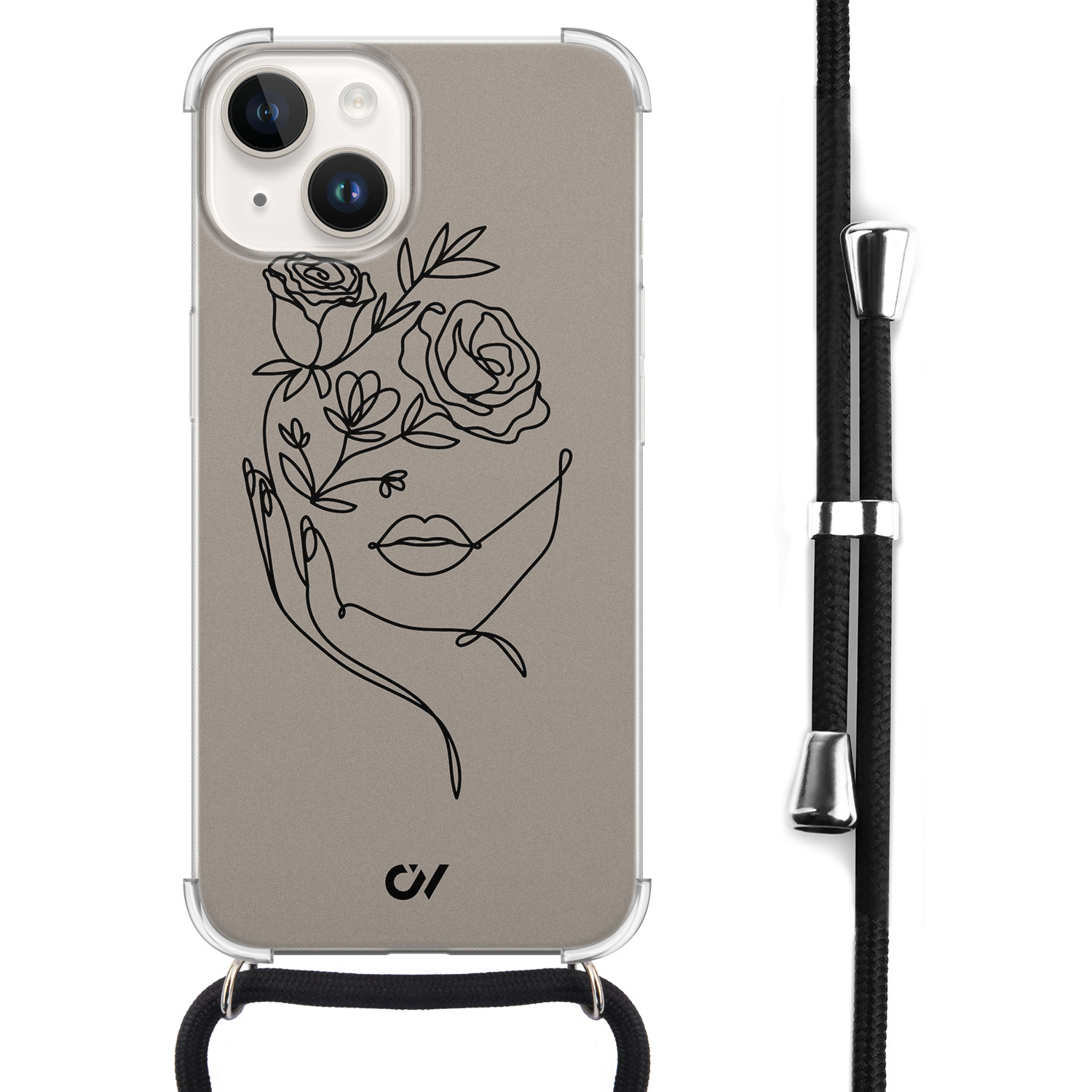 Casevibes iPhone 14 hoesje met koord - Oneline Face Flower