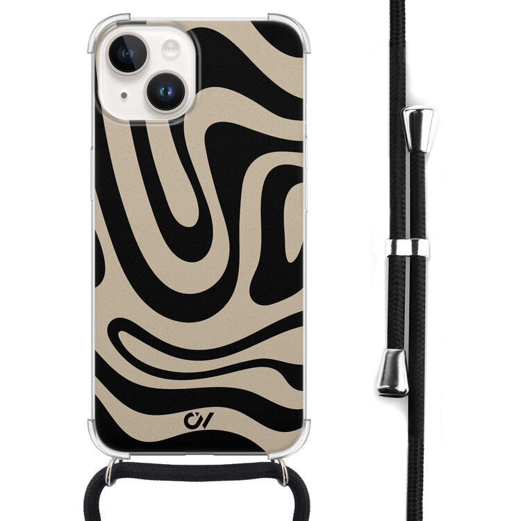 Casevibes iPhone 14 hoesje met koord - Abstract Black Waves