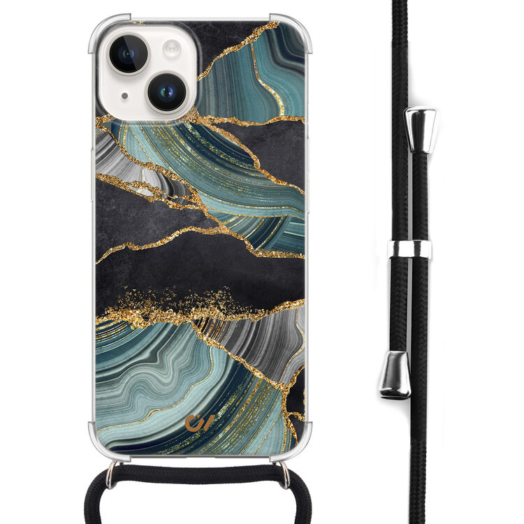 Casevibes iPhone 14 hoesje met koord - Marble Jade Stone