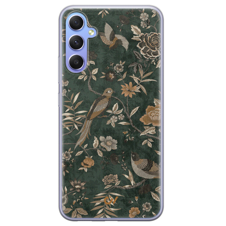 Casevibes Samsung Galaxy A34 hoesje siliconen - Khaki Golden Flowers