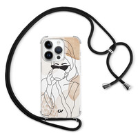 Casevibes iPhone 14 Pro hoesje met koord - Line Art Girl
