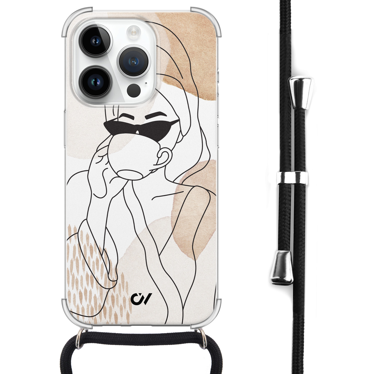 Casevibes iPhone 14 Pro hoesje met koord - Line Art Girl