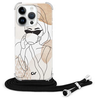 Casevibes iPhone 14 Pro hoesje met koord - Line Art Girl