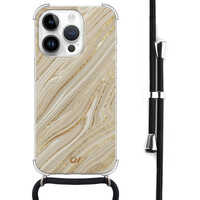 Casevibes iPhone 14 Pro hoesje met koord - Golden Marble