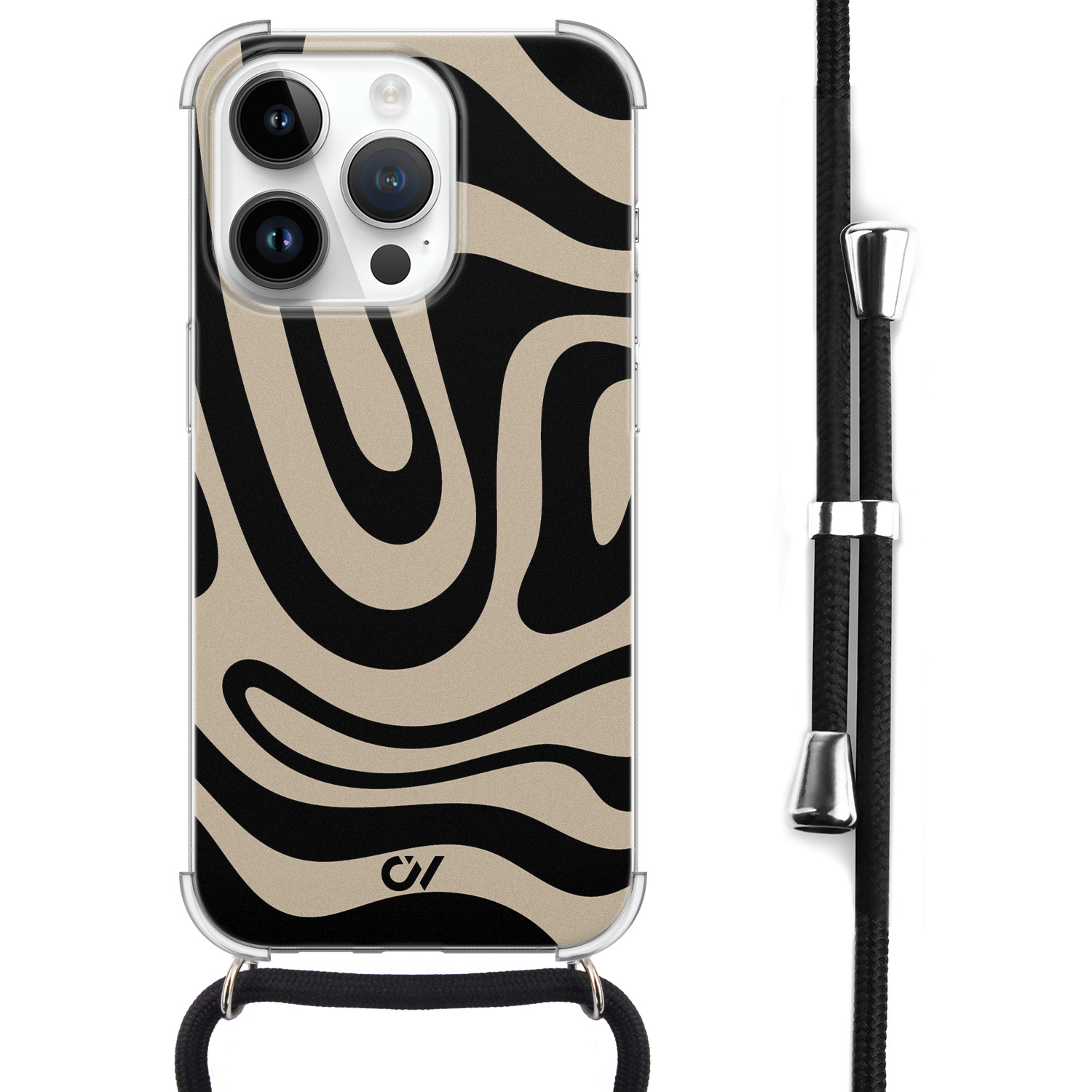 Casevibes iPhone 14 Pro hoesje met koord - Abstract Black Waves