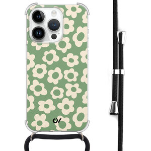 Casevibes iPhone 14 Pro hoesje met koord - Retro Cute Flowers