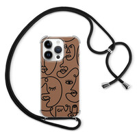 Casevibes iPhone 14 Pro hoesje met koord - Mokka Faces