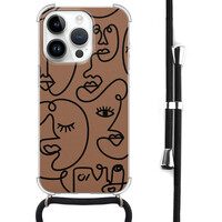 Casevibes iPhone 14 Pro hoesje met koord - Mokka Faces