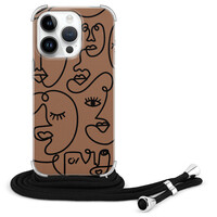 Casevibes iPhone 14 Pro hoesje met koord - Mokka Faces