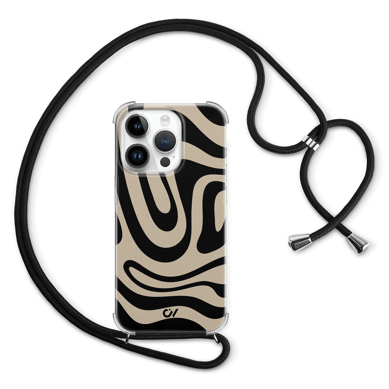 Casevibes iPhone 14 Pro Max hoesje met koord - Abstract Black Waves