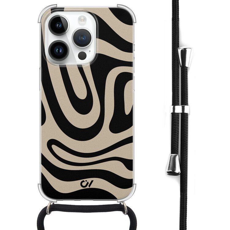 Casevibes iPhone 14 Pro Max hoesje met koord - Abstract Black Waves