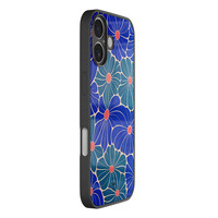 TMK iPhone 16 glazen hardcase - Indigo bloemen