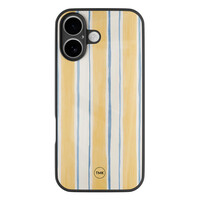 TMK iPhone 16 glazen hardcase - Gestreept geel