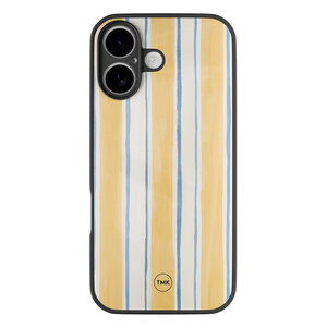 Casevibes iPhone 16 glazen hardcase - Gestreept geel