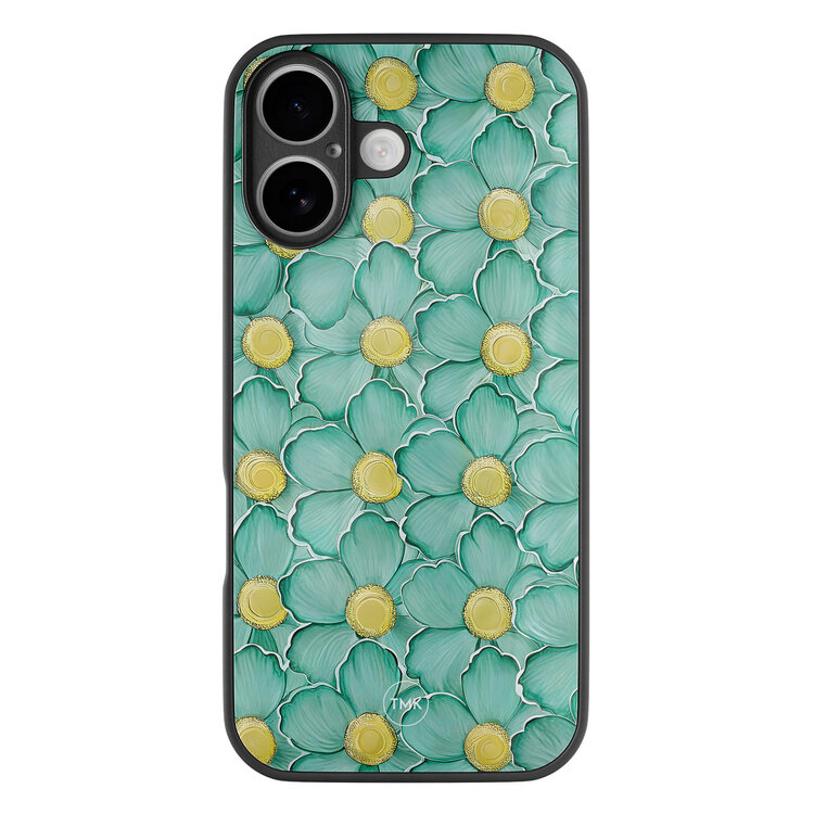 TMK iPhone 16 glazen hardcase - Mint blossom