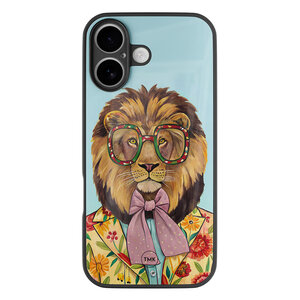 Casevibes iPhone 16 glazen hardcase - Retro leeuw