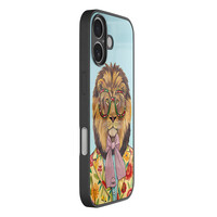 TMK iPhone 16 glazen hardcase - Retro leeuw
