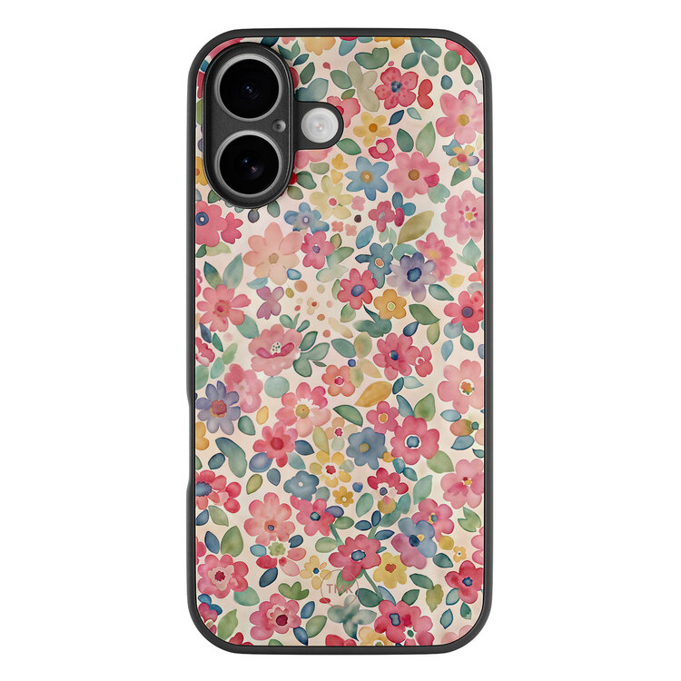 TMK iPhone 16 glazen hardcase - Pastel garden