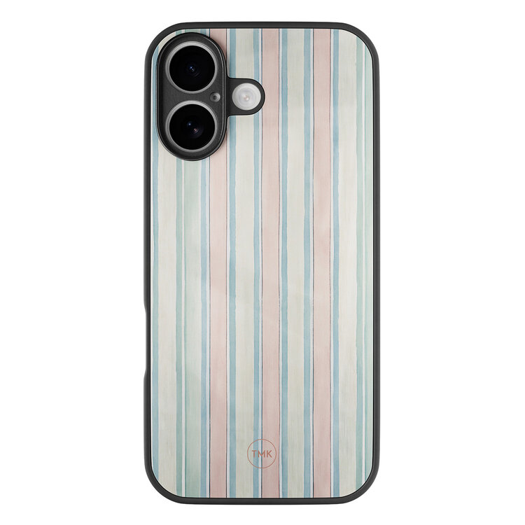 TMK iPhone 16 glazen hardcase - Pastel strepen