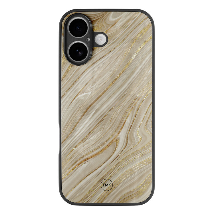 TMK iPhone 16 glazen hardcase - Golden marble