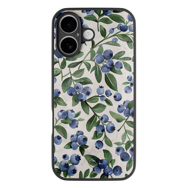 TMK iPhone 16 glazen hardcase - Blueberries
