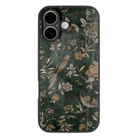 TMK iPhone 16 glazen hardcase - Khaki golden flowers